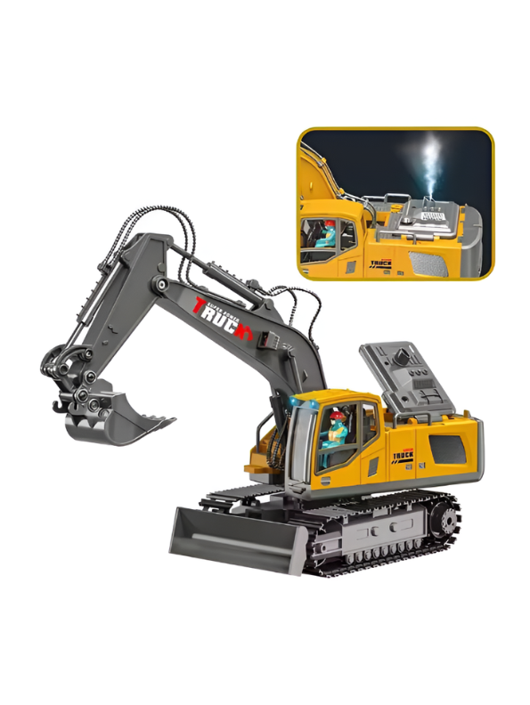 11-Channel RC Excavator Toy, 2.4GHz Remote Control Construction Truck with Alloy Bucket & Spray Effect MD23