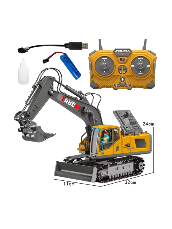 11-Channel RC Excavator Toy, 2.4GHz Remote Control Construction Truck with Alloy Bucket & Spray Effect MD23