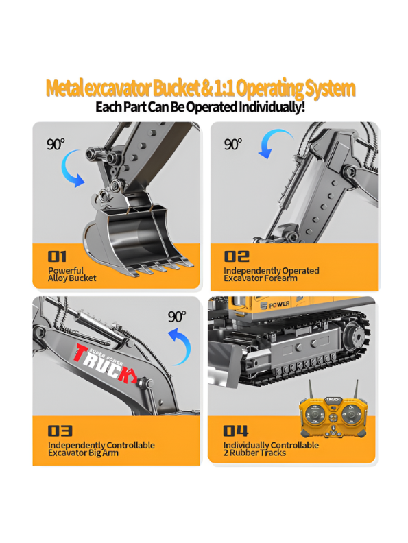 11-Channel RC Excavator Toy, 2.4GHz Remote Control Construction Truck with Alloy Bucket & Spray Effect MD23