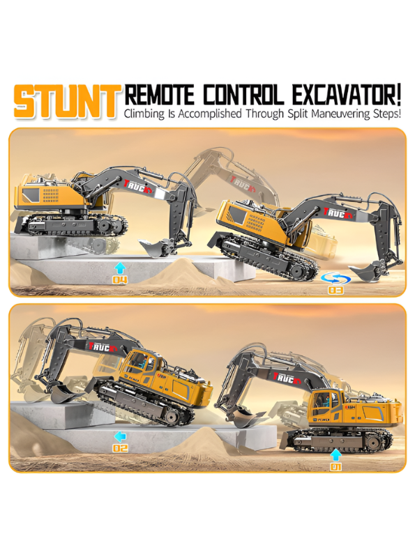 11-Channel RC Excavator Toy, 2.4GHz Remote Control Construction Truck with Alloy Bucket & Spray Effect MD23