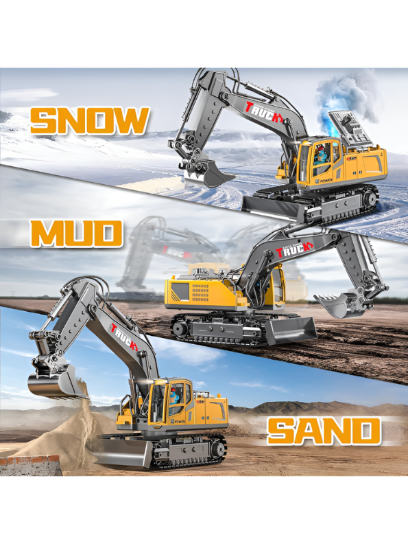 11-Channel RC Excavator Toy, 2.4GHz Remote Control Construction Truck with Alloy Bucket & Spray Effect MD23