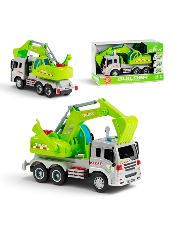 1:16 Scale Excavator Toy Truck – Friction Powered Construction Vehicle with Lights & Sound TV4055.