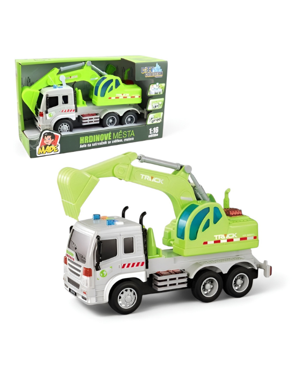 1:16 Scale Excavator Toy Truck – Friction Powered Construction Vehicle with Lights & Sound TV4055.