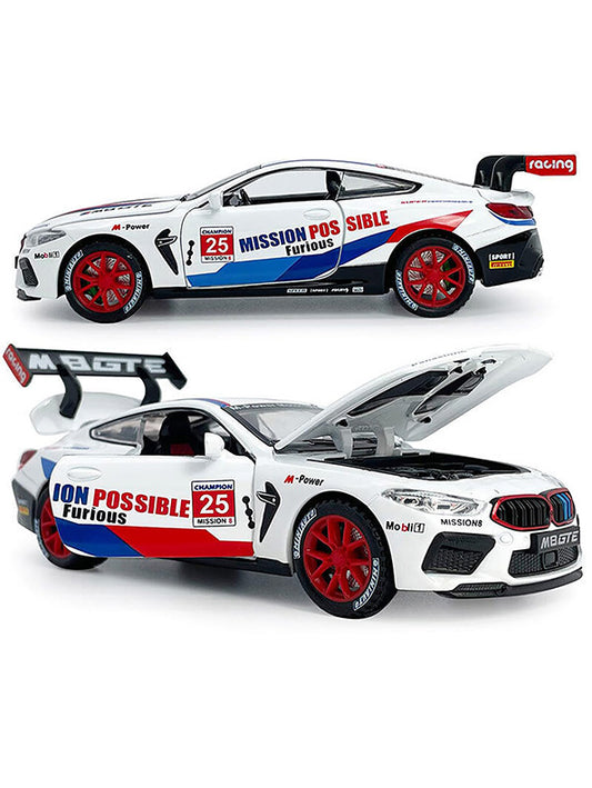 BMW M8 Gt3 Model Metal Diecast Car Scale 1:32 - White (MS-S-24) - Toyloft