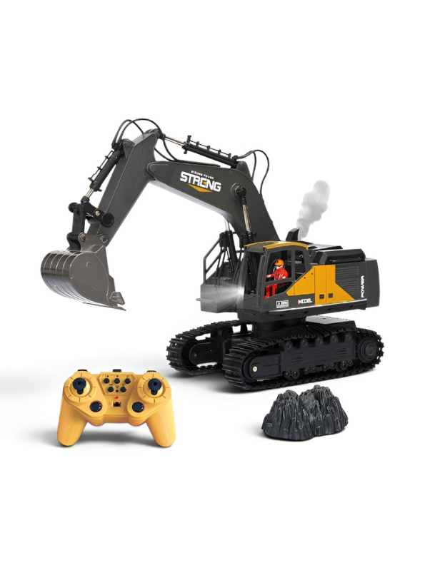 12-Channel RC Excavator Diecast Metal Toy Construction Tractor with Smoke Effect & Lights TV4721