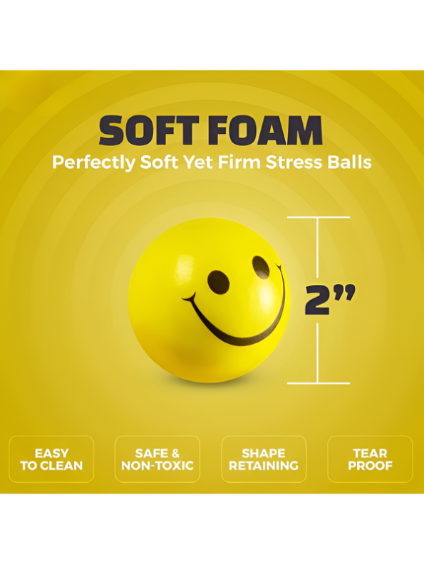 12-Pack Yellow Smiley Face Stress Relief Foam Balls (2-Inch) – Soft Squeeze PU Sensory Balls LMI8691