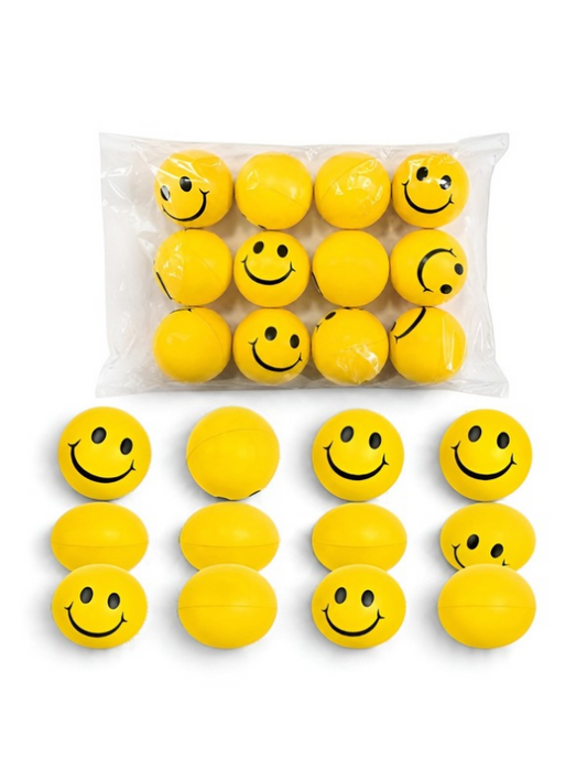 12-Pack Yellow Smiley Face Stress Relief Foam Balls (2-Inch) – Soft Squeeze PU Sensory Balls LMI8691