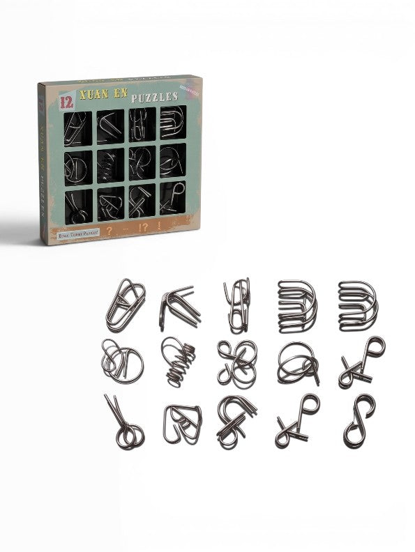 12-Piece Metal Wire Puzzle Set – Brain Teaser IQ Test Toys for Adults and Kids, Disentanglement Mind Games & Educational Logic Puzzles TV7183