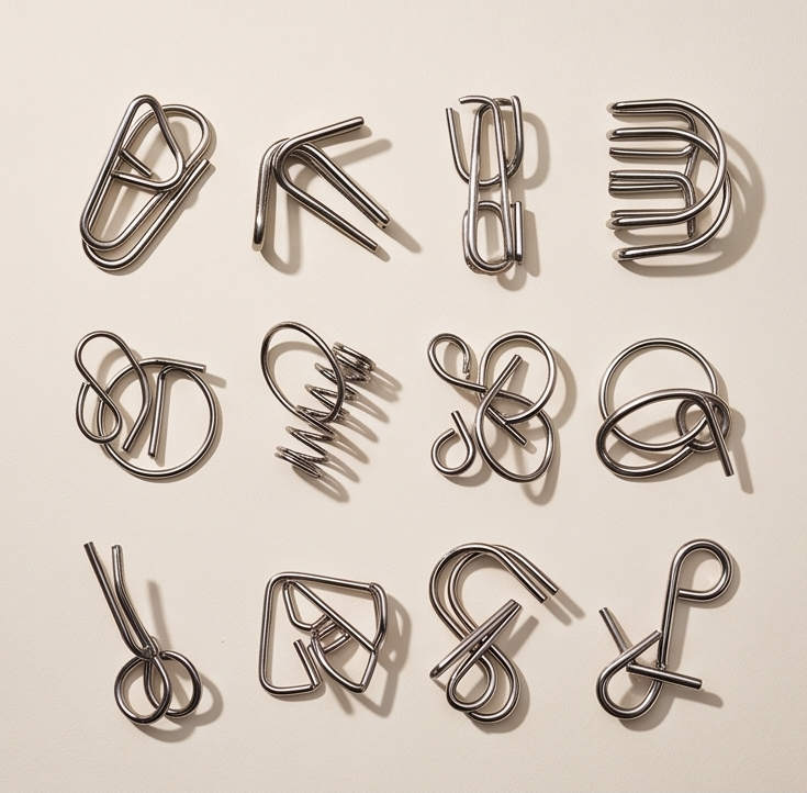 12-Piece Metal Wire Puzzle Set – Brain Teaser IQ Test Toys for Adults and Kids, Disentanglement Mind Games & Educational Logic Puzzles TV7183