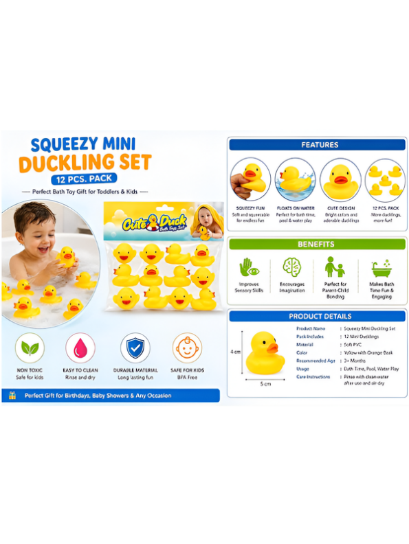 12-Piece Squeezy Mini Rubber Duck Bath Toy Set LMI16704