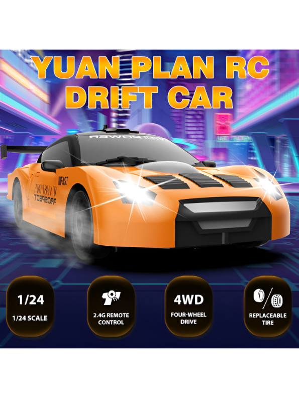 1:24 Scale 4WD RC Drift Car - High-Speed Remote Control Car with LED Lights & Extra Tires TV6436