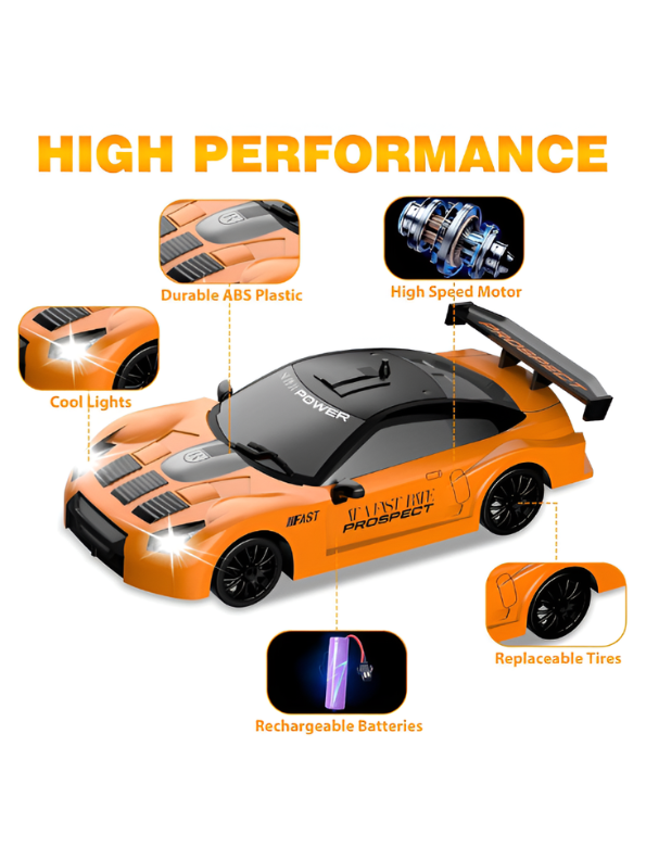 1:24 Scale 4WD RC Drift Car - High-Speed Remote Control Car with LED Lights & Extra Tires TV6436