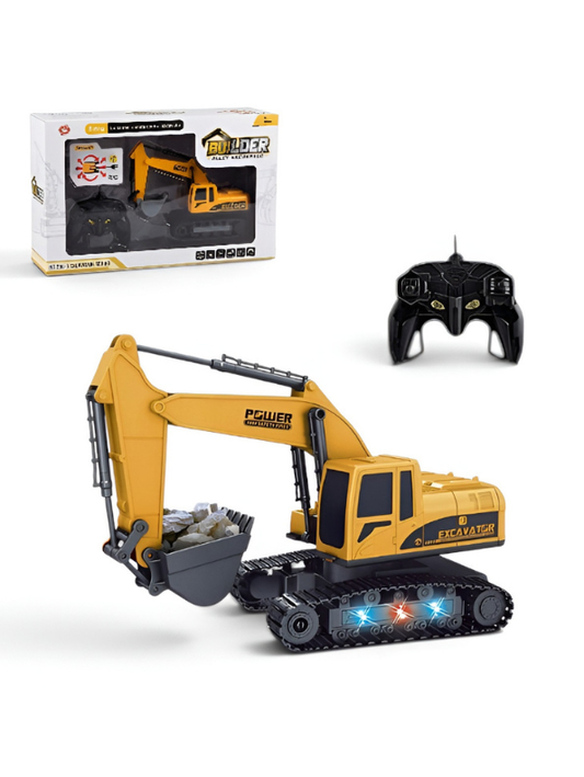 1:24 Scale 6-Channel Remote Control Excavator Toy – Alloy Construction Tractor with LED Lights, Simulation Sound, and Realistic Digging Action for Kids LMI13972