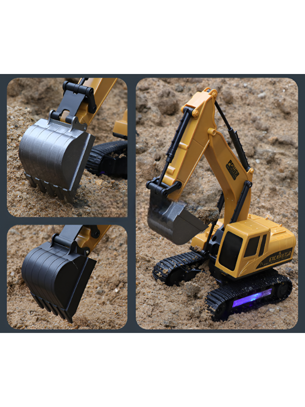 1:24 Scale 6-Channel Remote Control Excavator Toy – Alloy Construction Tractor with LED Lights, Simulation Sound, and Realistic Digging Action for Kids LMI13972