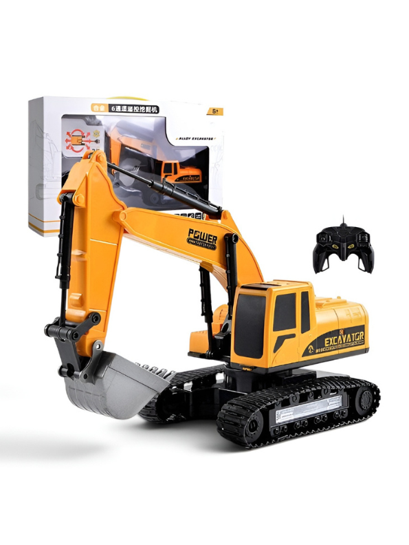 1:24 Scale 6-Channel Remote Control Excavator Toy – Alloy Construction Tractor with LED Lights, Simulation Sound, and Realistic Digging Action for Kids LMI13972