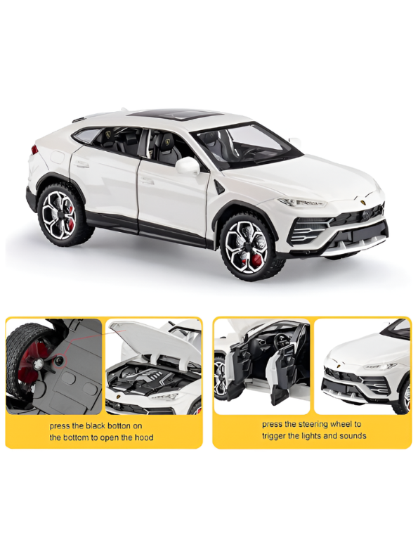 Lamborghini Urus Diecast Car 1:24 Scale White With Smoke Effect Collectible Toy SUV Model with Sound and Light LMI15496