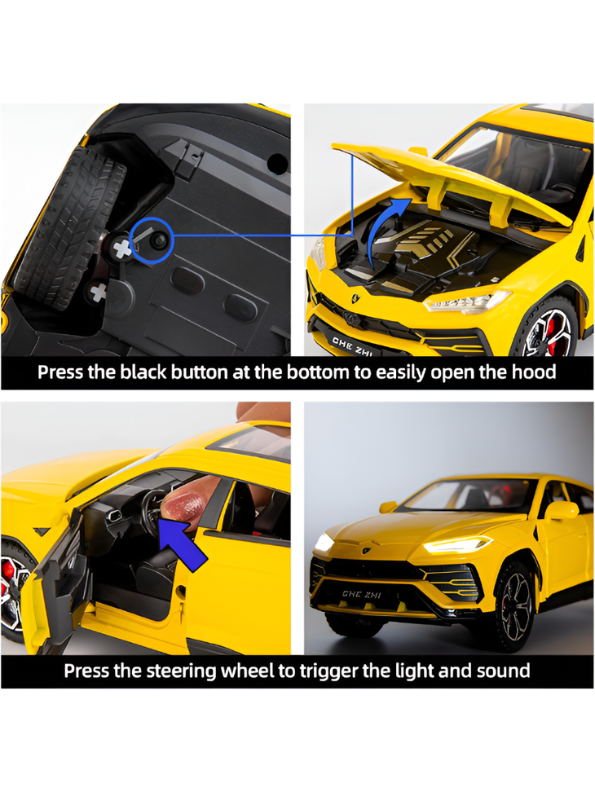Lamborghini Urus Diecast Car 1:24 Scale Yellow With Smoke Effect Collectible Toy SUV Model with Sound and Light LMI15496