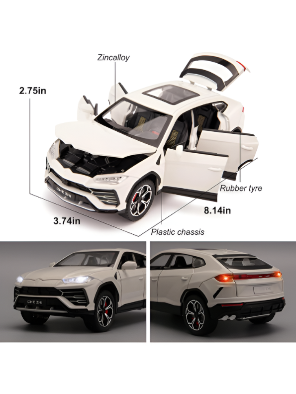 Lamborghini Urus Diecast Car 1:24 Scale White With Smoke Effect Collectible Toy SUV Model with Sound and Light LMI15496