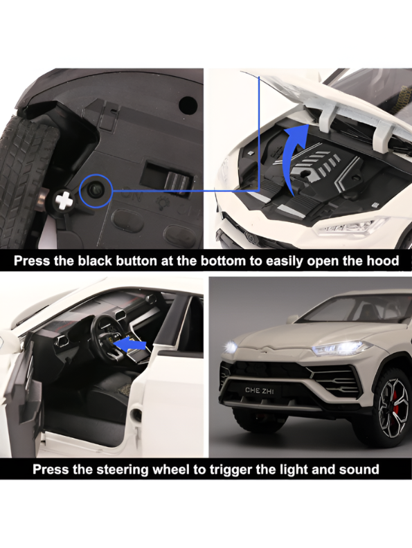 Lamborghini Urus Diecast Car 1:24 Scale White With Smoke Effect Collectible Toy SUV Model with Sound and Light LMI15496