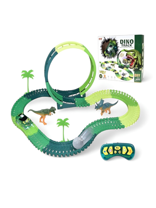 134 Pcs Dinosaur Track Toy Set – Flexible Race Track with 360° Stunt Loop, RC Dino Car TV440.