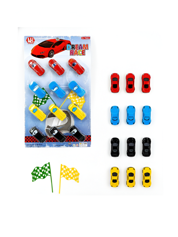 12-Piece Mini Racing Car Toy Set – Colorful Pull-Back Die-Cast Cars with Racing Flags LMI8532.