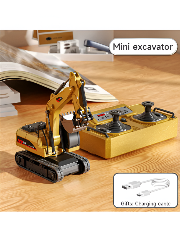 1:64 Mini RC Excavator Toy - 9-Channel Remote Control Digger with Alloy Body MD527.