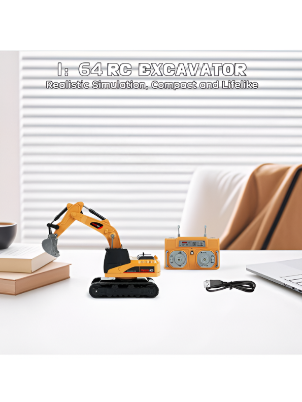 1:64 Mini RC Excavator Toy - 9-Channel Remote Control Digger with Alloy Body MD527.