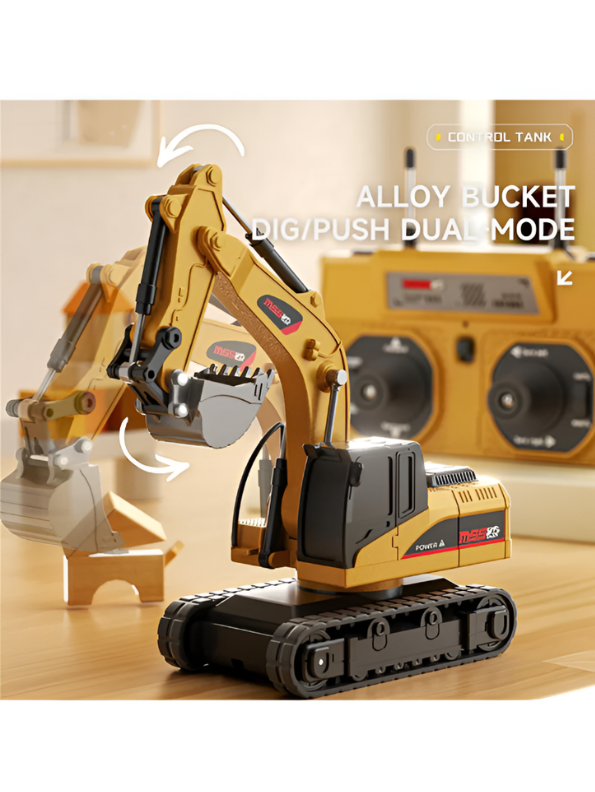 1:64 Mini RC Excavator Toy - 9-Channel Remote Control Digger with Alloy Body MD527.