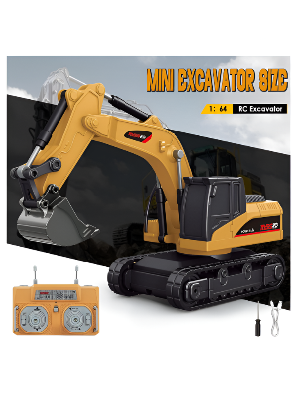 1:64 Mini RC Excavator Toy - 9-Channel Remote Control Digger with Alloy Body MD527.