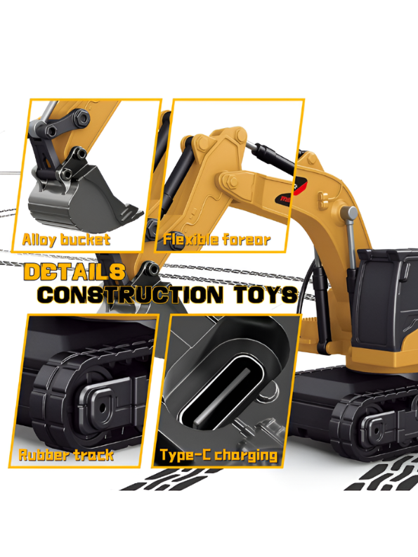 1:64 Mini RC Excavator Toy - 9-Channel Remote Control Digger with Alloy Body MD527.