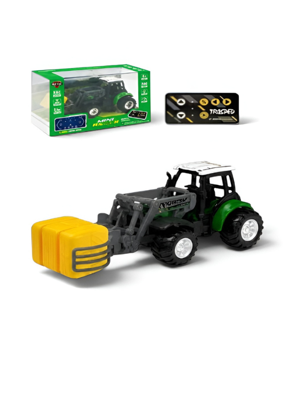 1:64 Scale Mini RC Tractor Toy with Acrylic Display Case Bale Clamp MD578.