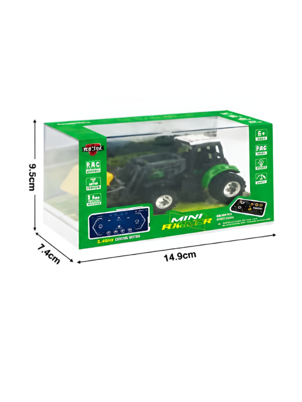 1:64 Scale Mini RC Tractor Toy with Acrylic Display Case Grapple Frok MD578.