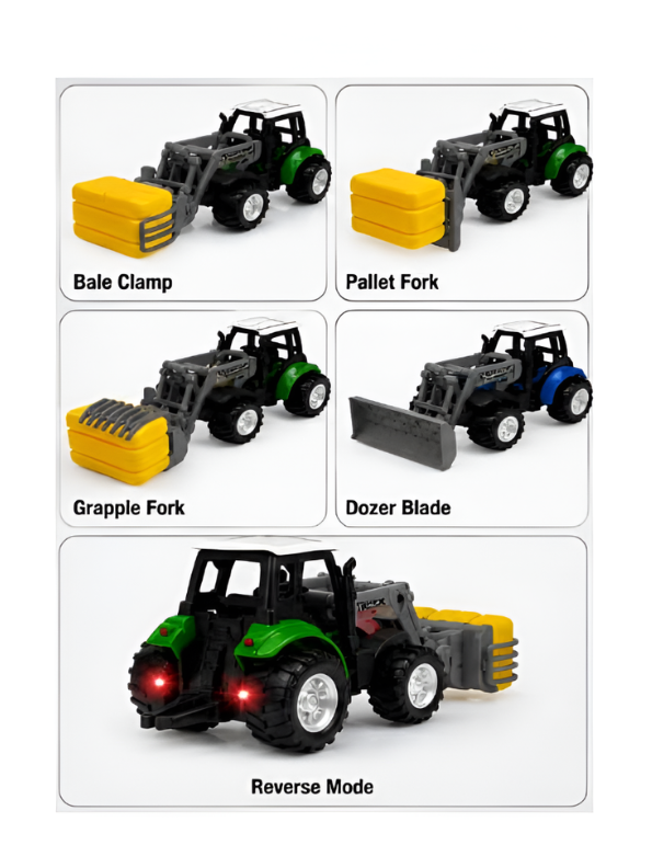 1:64 Scale Mini RC Tractor Toy with Acrylic Display Case Grapple Frok MD578.
