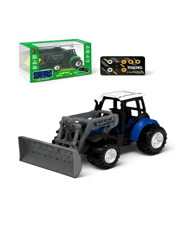 1:64 Scale Mini RC Tractor Toy with Acrylic Display Case Dozer Blade MD578.