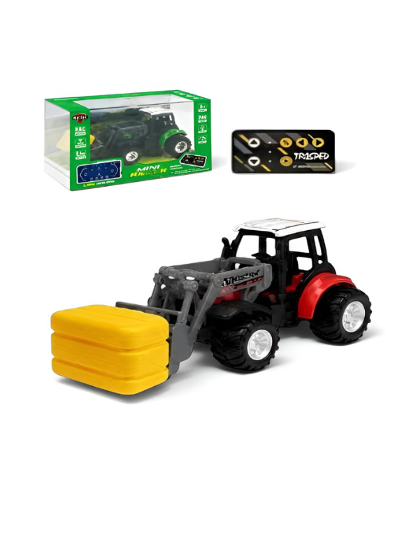 1:64 Scale Mini RC Tractor Toy with Acrylic Display Case Pallet Fork MD578.