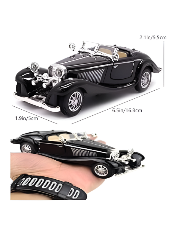 1936 Mercedes-Benz 500K Special Roadster  Vintage Diecast Model Car – Black 1:36 Premium Alloy Pull-Back Miniature Car Openable Doors LMI16724