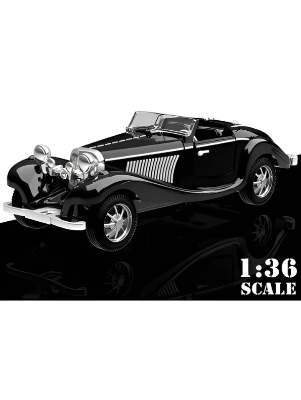 1936 Mercedes-Benz 500K Special Roadster  Vintage Diecast Model Car – Black 1:36 Premium Alloy Pull-Back Miniature Car Openable Doors LMI16724