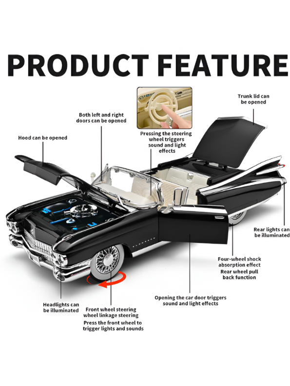 1959 Cadillac Eldorado Biarritz 1:24 Scale Diecast Vintage Classic Model Car Black TV6639.