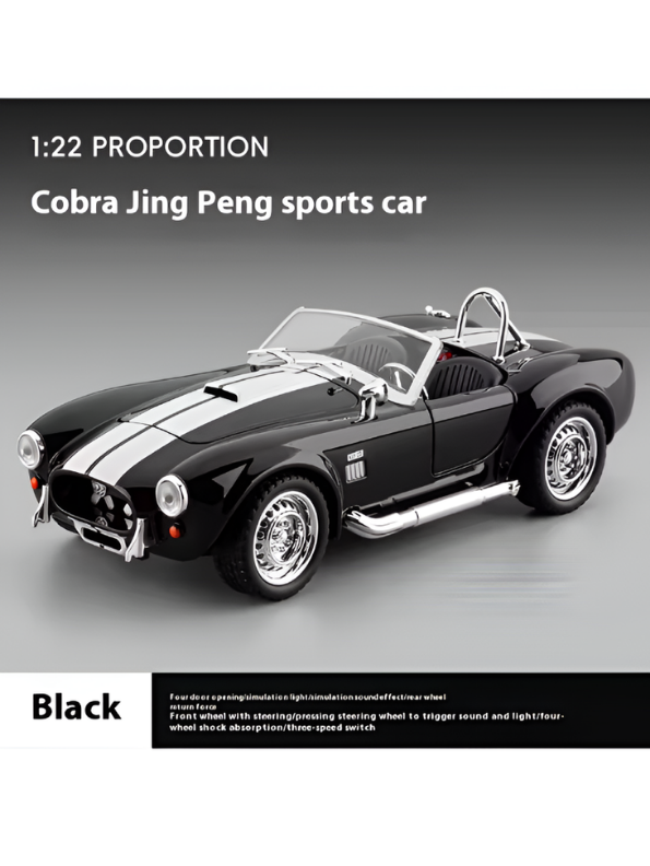 1965 Shelby Cobra 427 S/C Diecast Car 1:22 Scale Black MD608.