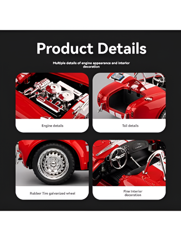1965 Shelby Cobra 427 S/C Diecast Car 1:22 Scale Red MD608.