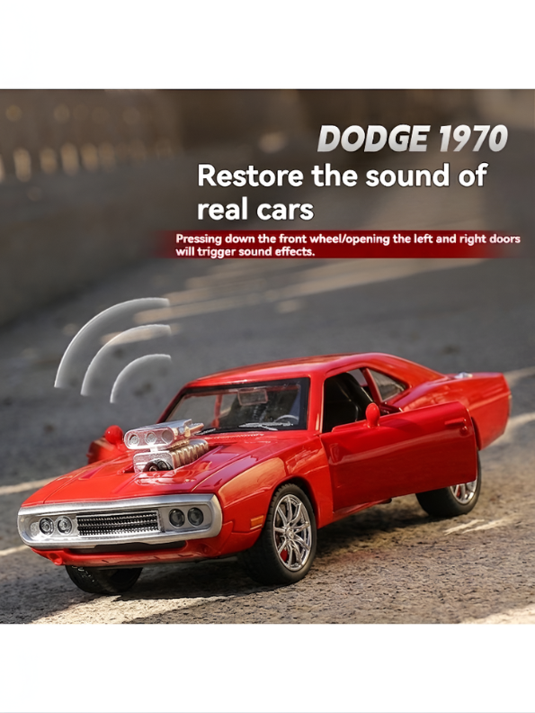 1970 Dodge Charger Diecast Alloy Model Car 1:24 Scale | Red Lights, Sound & Pull-Back Action TV5608