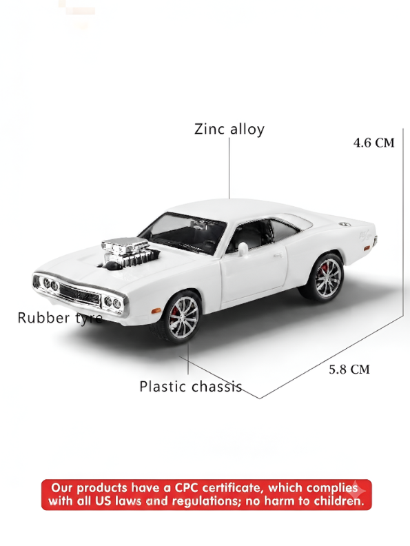 1970 Dodge Charger Diecast Alloy Model Car 1:24 Scale | White Lights, Sound & Pull-Back Action TV5608