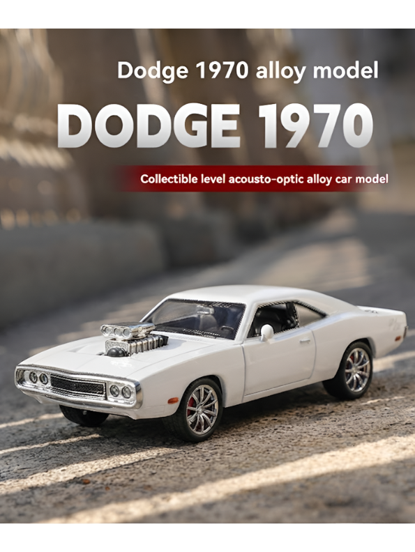 1970 Dodge Charger Diecast Alloy Model Car 1:24 Scale | White Lights, Sound & Pull-Back Action TV5608