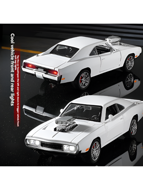 1970 Dodge Charger Diecast Alloy Model Car 1:24 Scale | White Lights, Sound & Pull-Back Action TV5608