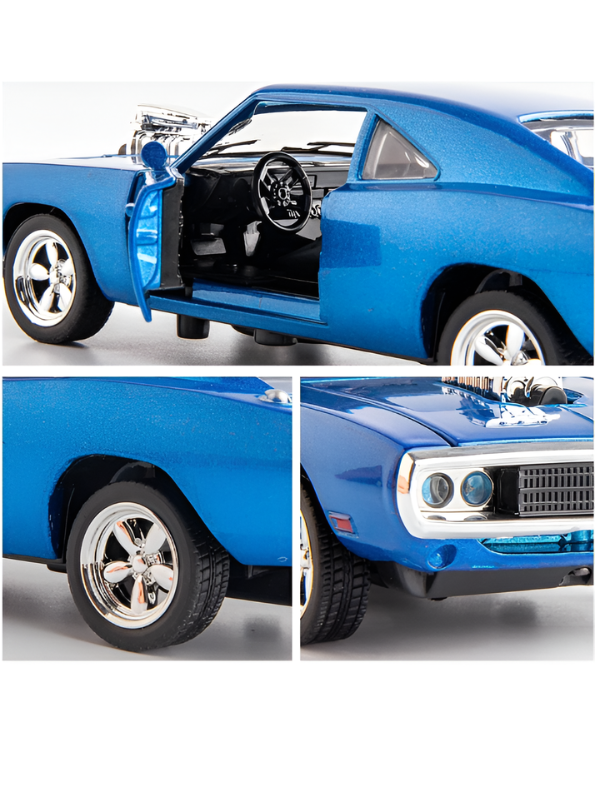 1970 Dodge Charger R/T Diecast Muscle Car Blue Scale 1:32 with Clear Acrylic Display Case MD28