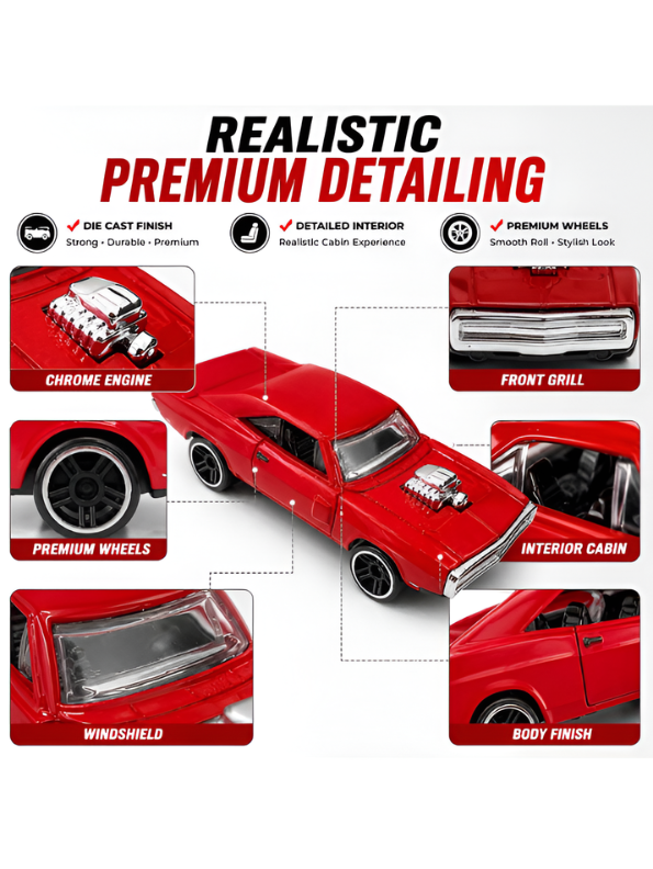 1970 Dodge Charger R/T Diecast Muscle Car Red Scale 1:32 with Clear Acrylic Display Case MD28