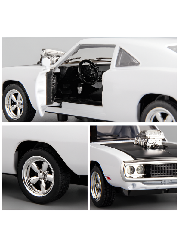 1970 Dodge Charger R/T Diecast Muscle Car White Scale 1:32 with Clear Acrylic Display Case MD28