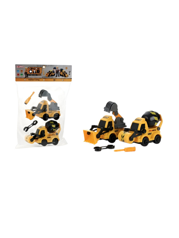 2-Piece DIY Construction Vehicle Toy Set - STEM Take-Apart Excavator & Mixer Truck with Tools, Educational Building Toy LMI10737.