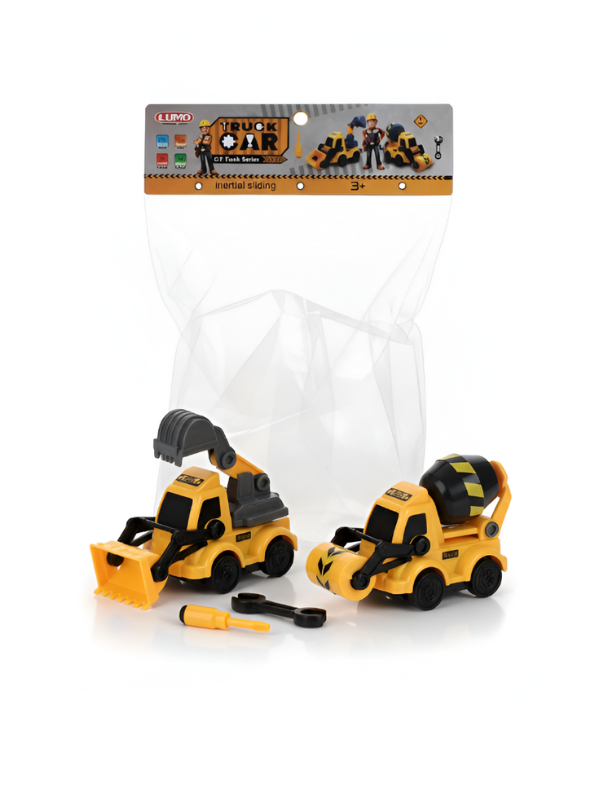 2-Piece DIY Construction Vehicle Toy Set - STEM Take-Apart Excavator & Mixer Truck with Tools, Educational Building Toy LMI10737.