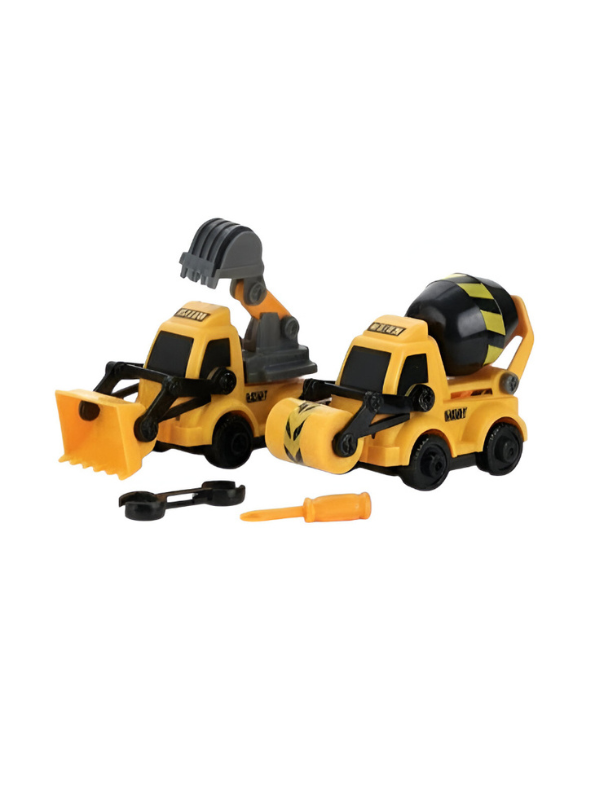 2-Piece DIY Construction Vehicle Toy Set - STEM Take-Apart Excavator & Mixer Truck with Tools, Educational Building Toy LMI10737.